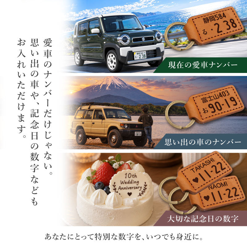 ナンバープレートキーホルダー名入れ【ナンバープレートキーホルダー・レザー】誕生日プレゼントプレゼントギフトおしゃれかっこいい革レザー車バイクメンズ男性父父親彼氏旦那上司退職祝い送別会記念日送料無料翌々営業日出荷