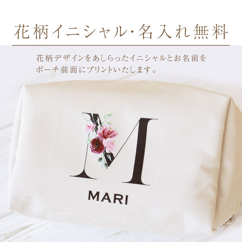 イニシャルポーチ ＆ ハンカチタオル フラワー３点セット