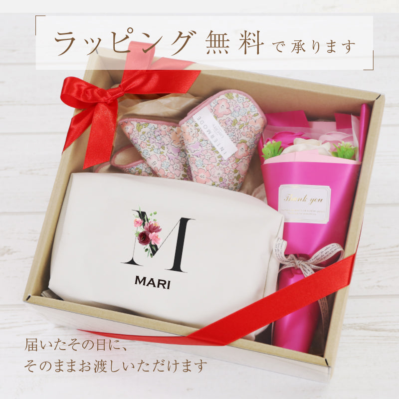 イニシャルポーチ ＆ ハンカチタオル フラワー３点セット